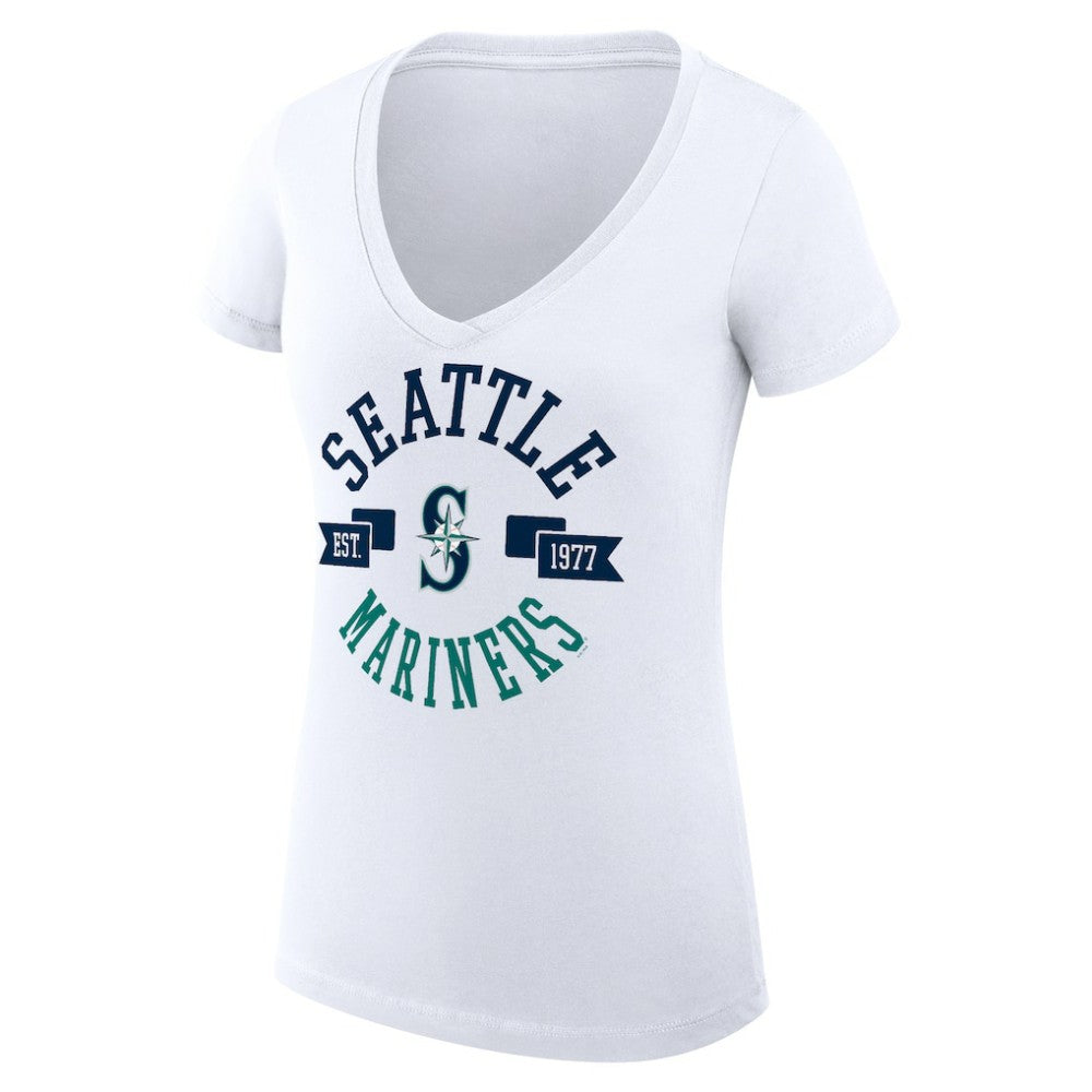 Seattle Mariners G-III 4Her by Carl Banks Women's Super-Slim Fit Lightweight City Graphic V-Neck T-Shirt | MLB Shop