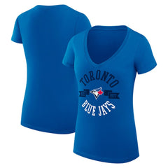 Toronto Blue Jays G-III 4Her by Carl Banks Women's Super-Slim Fit Lightweight City Graphic V-Neck T-Shirt | MLB Discount