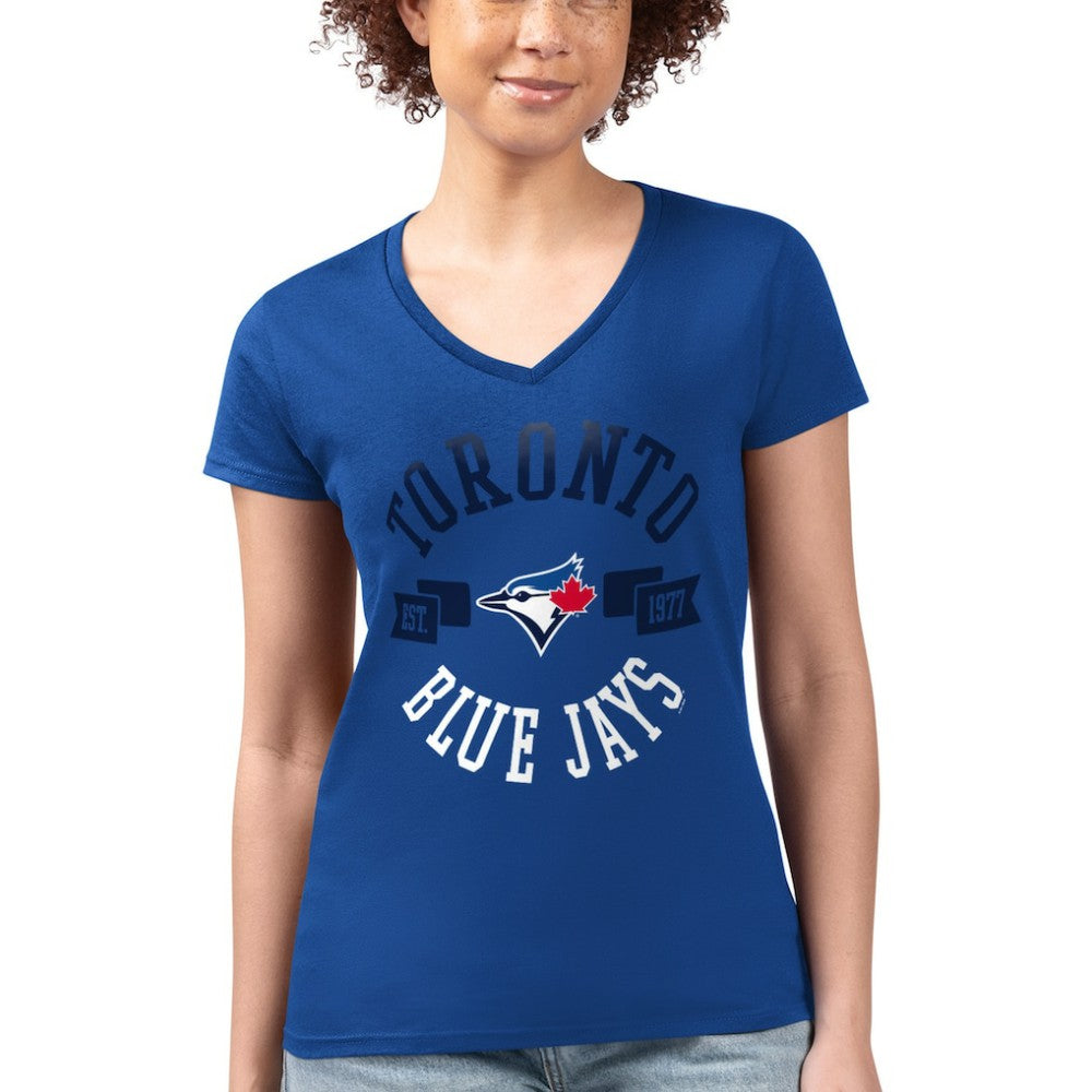 Toronto Blue Jays G-III 4Her by Carl Banks Women's Super-Slim Fit Lightweight City Graphic V-Neck T-Shirt | MLB Discount