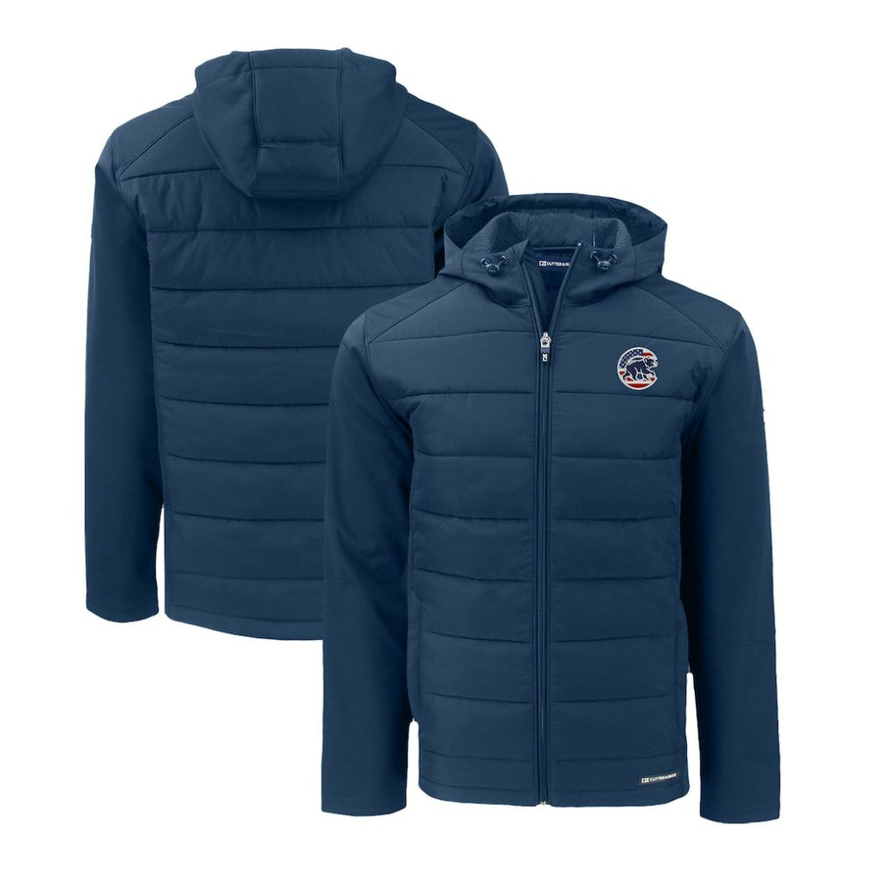 Chicago Cubs Cutter & Buck Stars & Stripes Big & Tall Evoke Hybrid Eco Softshell Recycled Full-Zip Hoodie Jacket | MLB Discount