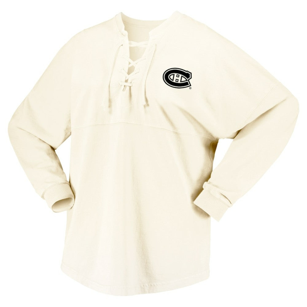 Montreal Canadiens Fanatics Women's Original Six Lace-Up Spirit Jersey Long Sleeve T-Shirt Online