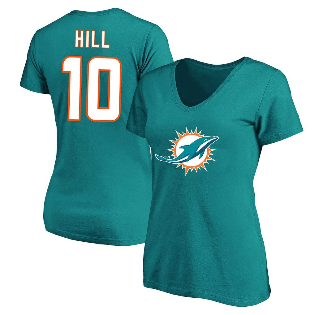 Miami Dolphins  Tyreek Hill  Women's Plus Size Fair Catch Name & Number Scoop Neck T-Shirt