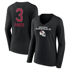 Arizona Cardinals  Budda Baker  Women's Team Wordmark Player Name & Number Long Sleeve V-Neck T-Shirt