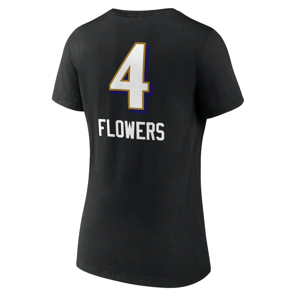 Baltimore Ravens  Zay Flowers  Women's Team Wordmark Player Name & Number V-Neck T-Shirt