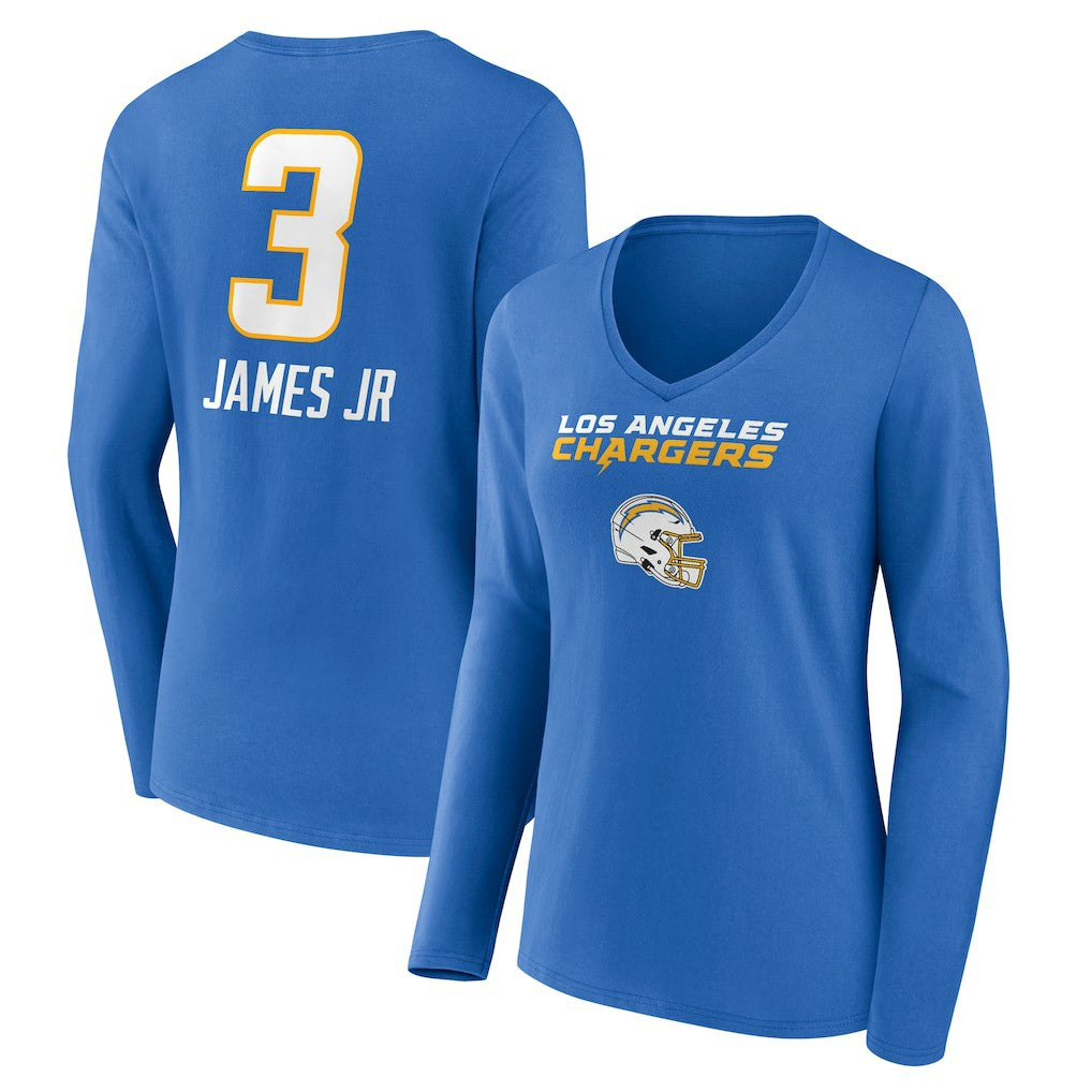 Los Angeles Chargers  Derwin James Jr.  Women's Team Wordmark Player Name & Number Long Sleeve V-Neck T-Shirt