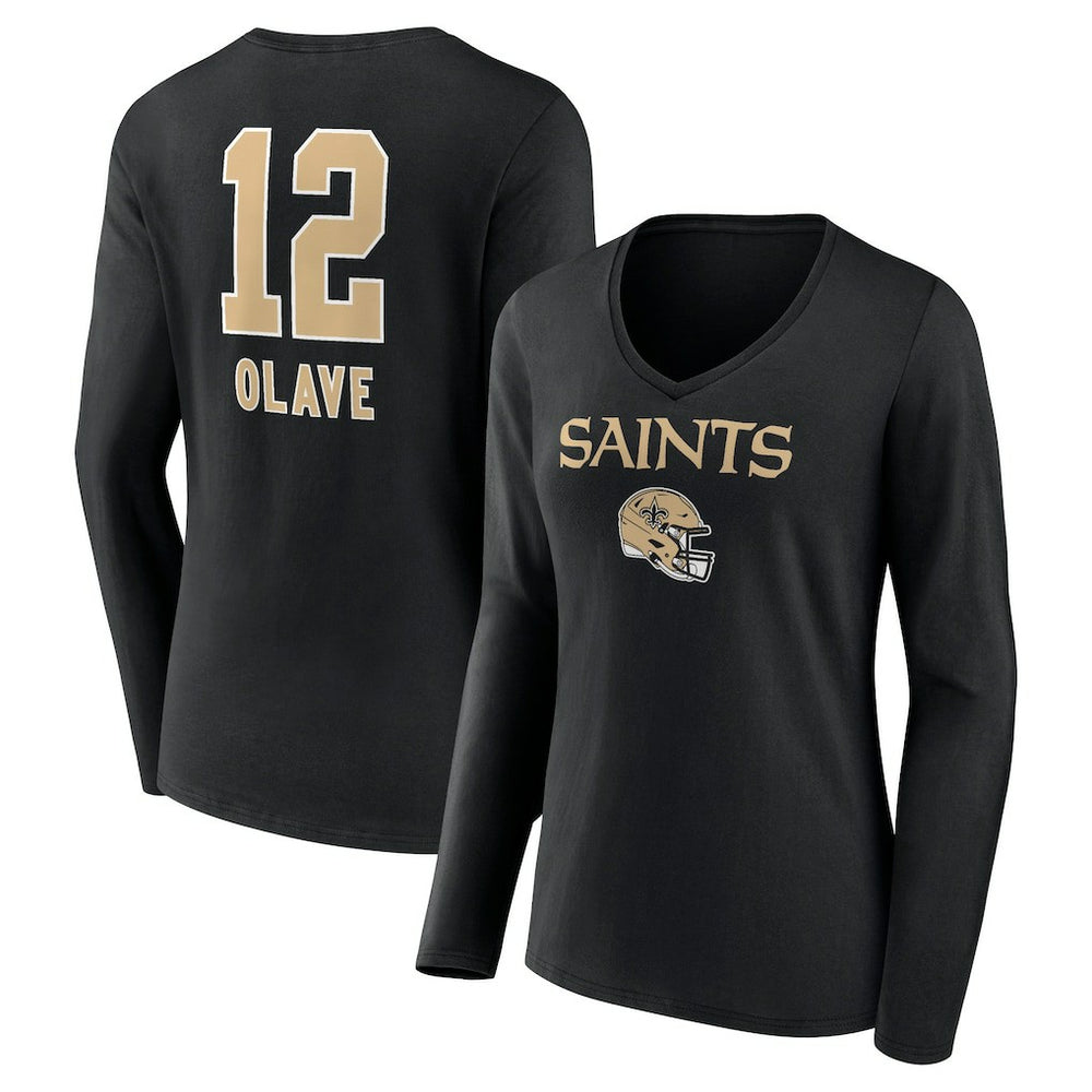 New Orleans Saints  Chris Olave  Women's Team Wordmark Player Name & Number Long Sleeve V-Neck T-Shirt