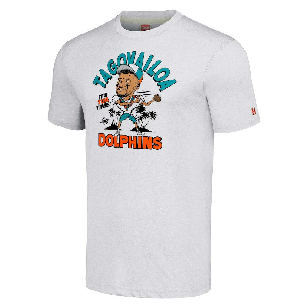Miami Dolphins  Tua Tagovailoa  Homage Unisex Caricature Player Tri-Blend T-Shirt