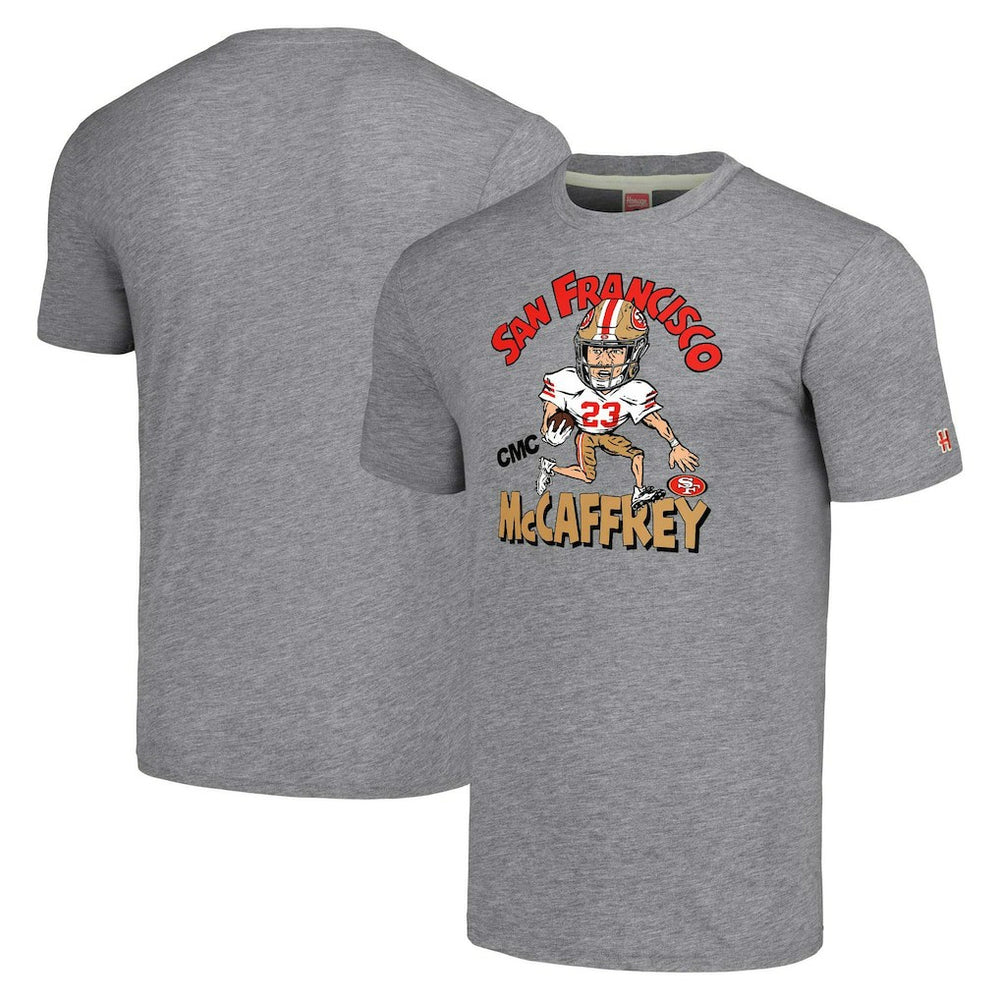 San Francisco 49ers  Christian McCaffrey  Homage Unisex Caricature Player Tri-Blend T-Shirt