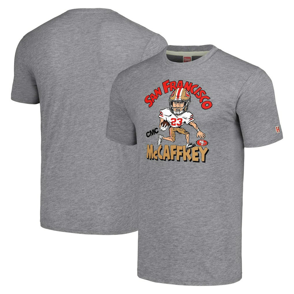 San Francisco 49ers  Christian McCaffrey  Homage Unisex Caricature Player Tri-Blend T-Shirt