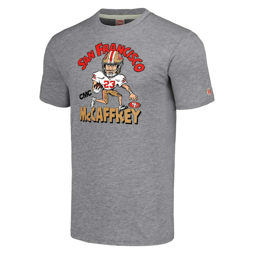 San Francisco 49ers  Christian McCaffrey  Homage Unisex Caricature Player Tri-Blend T-Shirt