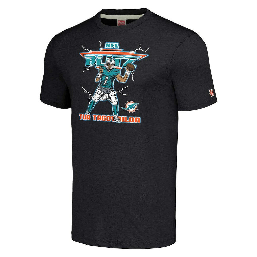 Miami Dolphins  Tua Tagovailoa  Homage Unisex NFL Blitz Player Tri-Blend T-Shirt