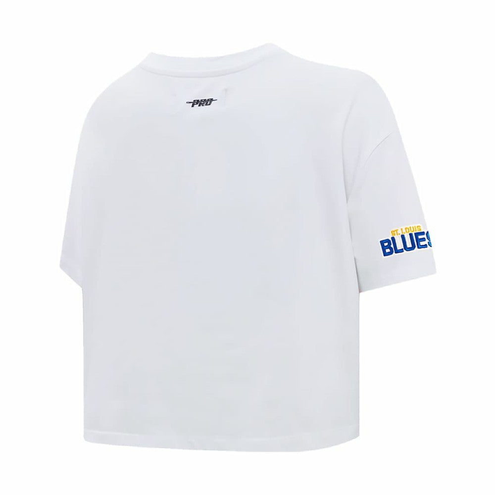 St. Louis Blues Pro Standard Women's Boxy Script Tail Cropped T-Shirt Sale