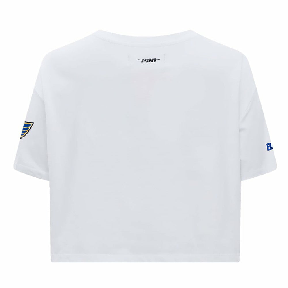 St. Louis Blues Pro Standard Women's Boxy Script Tail Cropped T-Shirt Sale