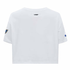 St. Louis Blues Pro Standard Women's Boxy Script Tail Cropped T-Shirt Sale