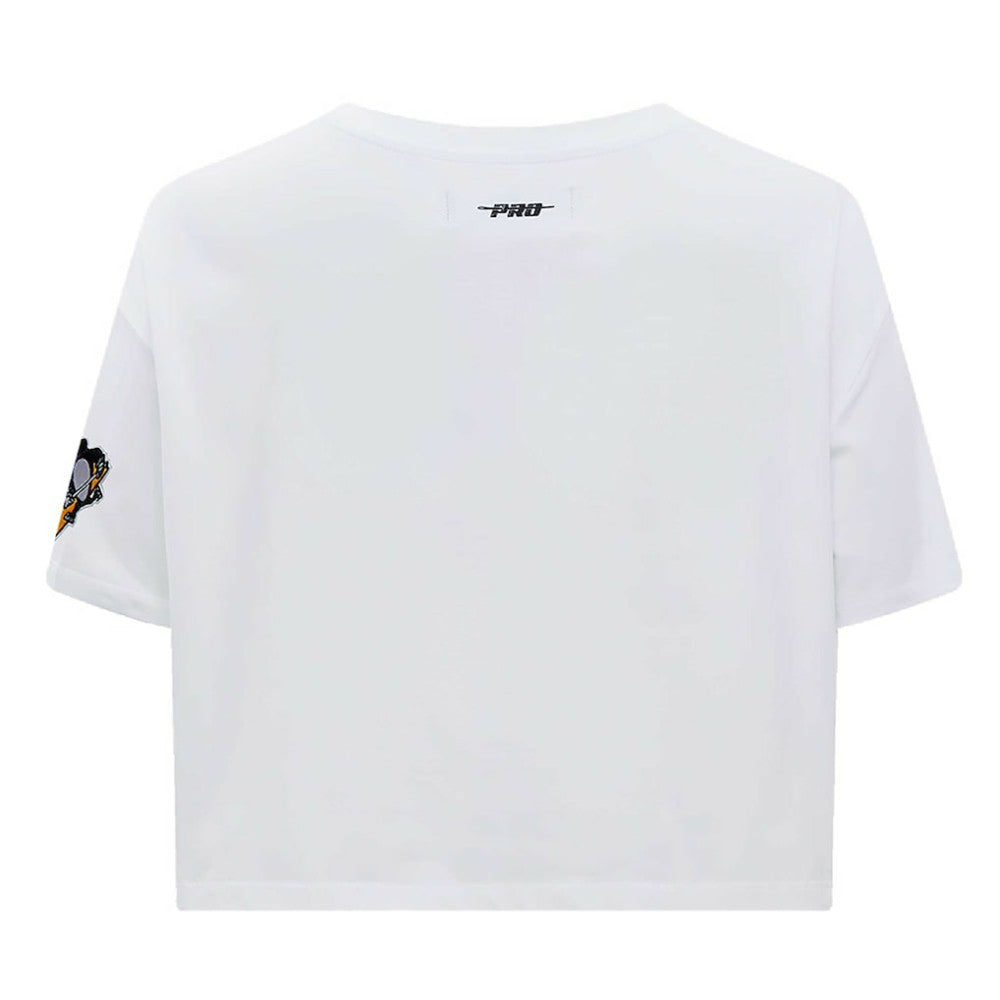 Pittsburgh Penguins Pro Standard Women's Boxy Script Tail Cropped T-Shirt On Sale