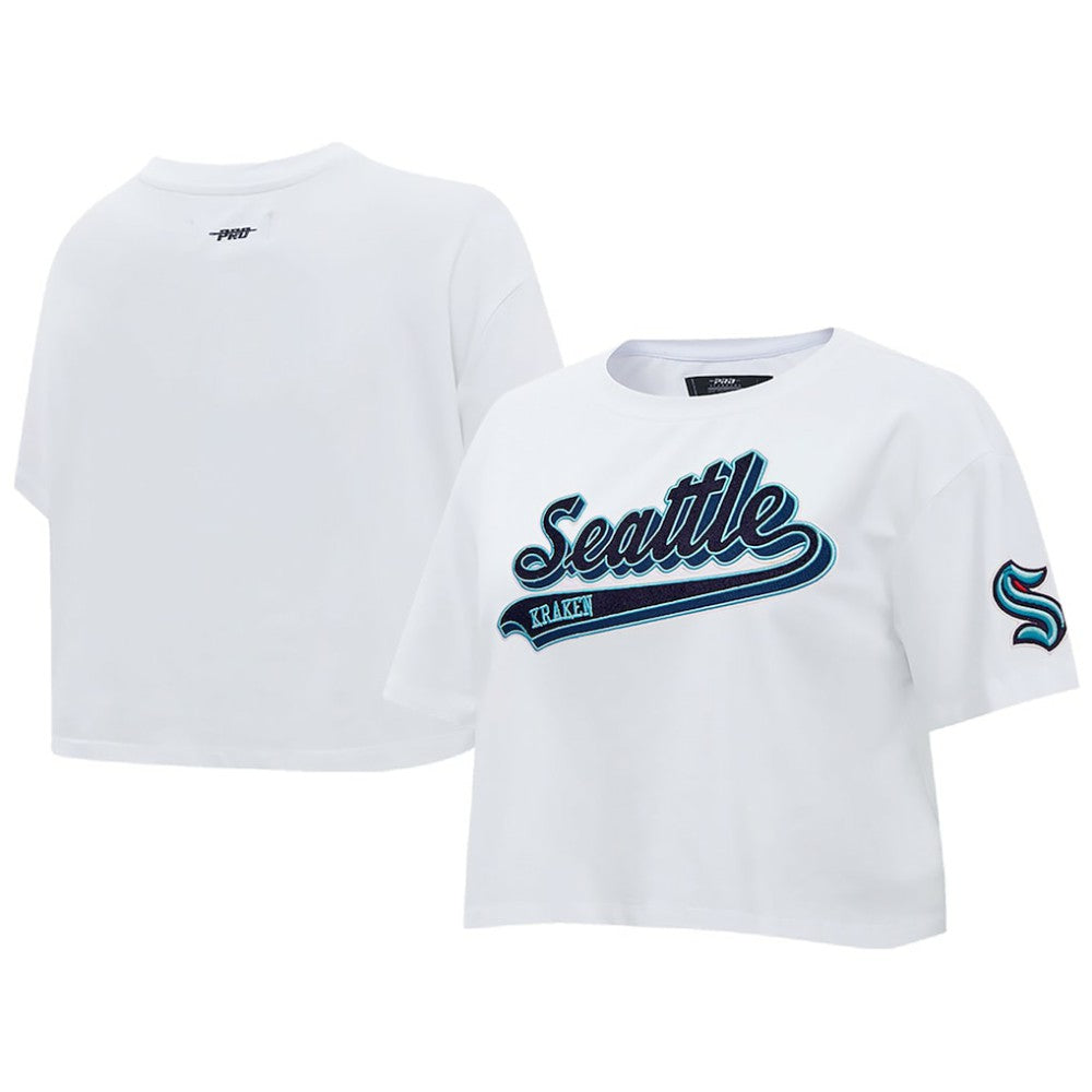 Seattle Kraken Pro Standard Women's Boxy Script Tail Cropped T-Shirt For Sale