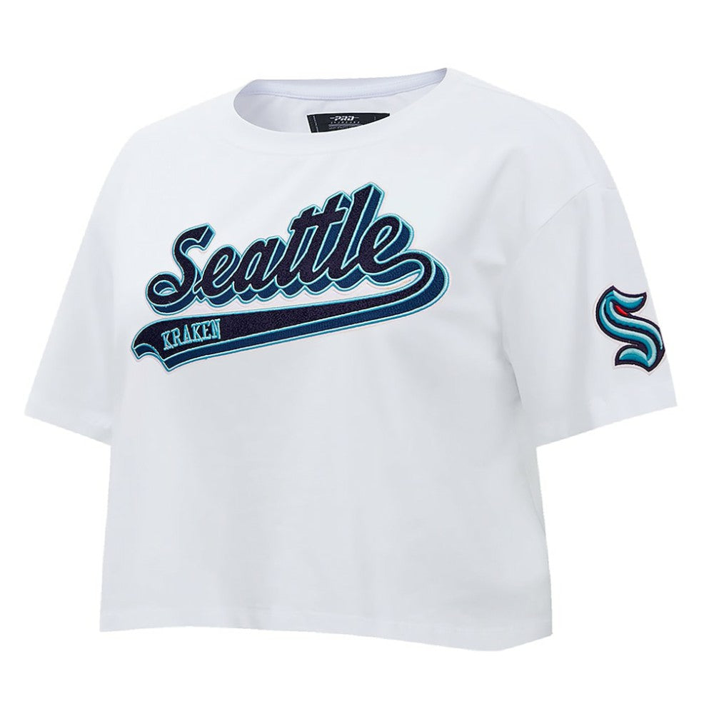 Seattle Kraken Pro Standard Women's Boxy Script Tail Cropped T-Shirt For Sale