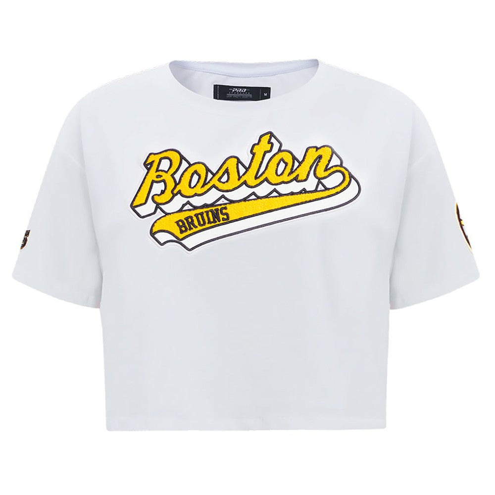 Boston Bruins Pro Standard Women's Boxy Script Tail Cropped T-Shirt Online