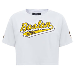 Boston Bruins Pro Standard Women's Boxy Script Tail Cropped T-Shirt Online