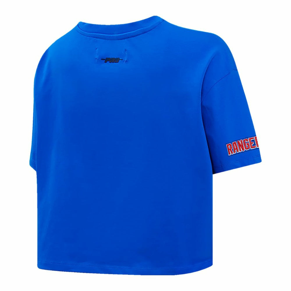 New York Rangers Pro Standard Women's Boxy Script Tail Cropped T-Shirt Discount