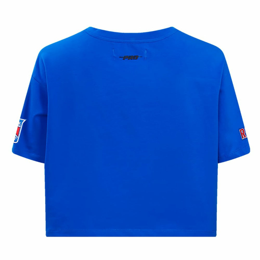 New York Rangers Pro Standard Women's Boxy Script Tail Cropped T-Shirt Discount