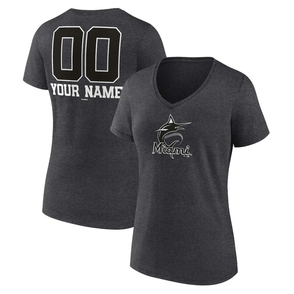 Miami Marlins Women's Personalized Monochrome Name & Number V-Neck T-Shirt | MLB Online