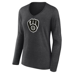 Milwaukee Brewers Women's Personalized Monochrome Name & Number Long Sleeve V-Neck T-Shirt | MLB Shop