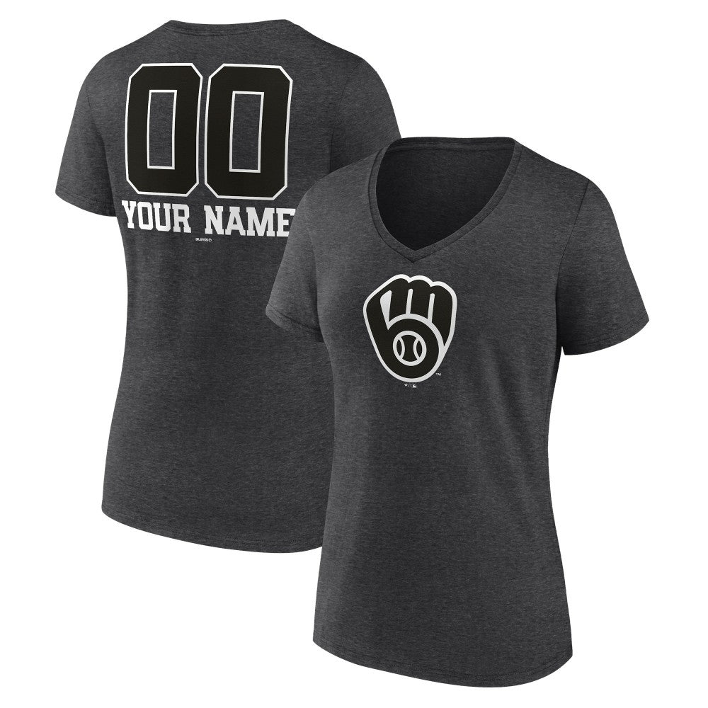Milwaukee Brewers Women's Personalized Monochrome Name & Number V-Neck T-Shirt | MLB Sale