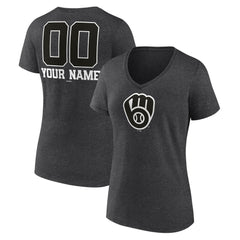 Milwaukee Brewers Women's Personalized Monochrome Name & Number V-Neck T-Shirt | MLB Sale
