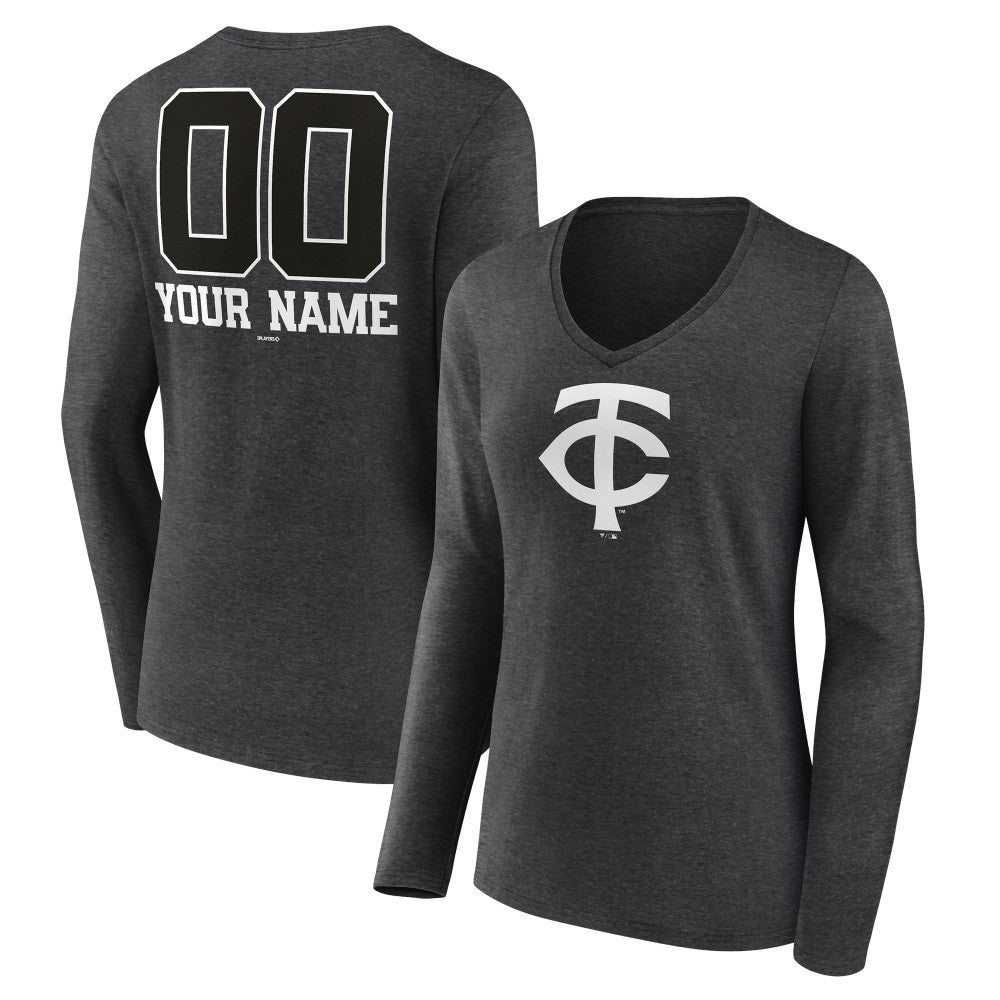 Minnesota Twins Women's Personalized Monochrome Name & Number Long Sleeve V-Neck T-Shirt | MLB On Sale