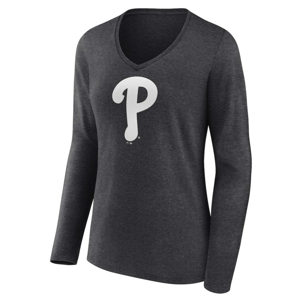 Philadelphia Phillies Women's Personalized Monochrome Name & Number Long Sleeve V-Neck T-Shirt | MLB On Sale