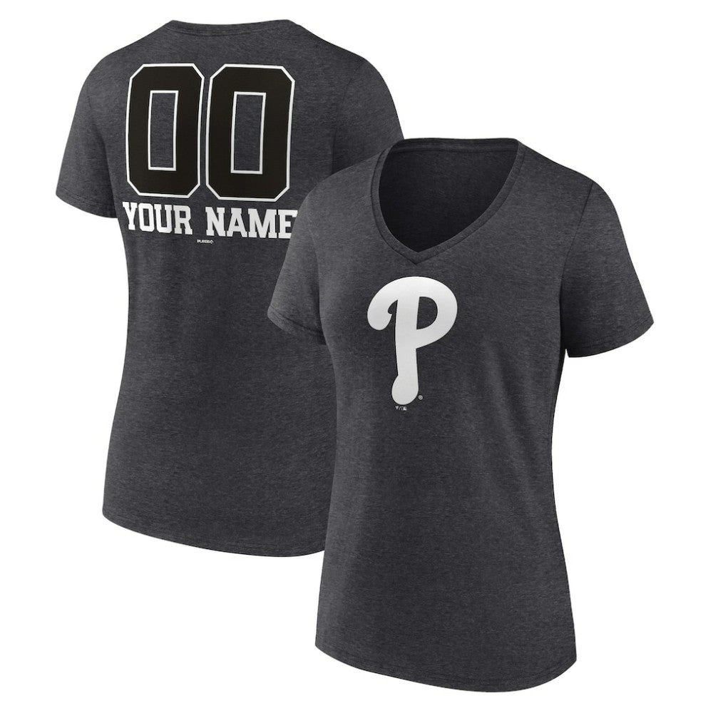 Philadelphia Phillies Women's Personalized Monochrome Name & Number V-Neck T-Shirt | MLB US