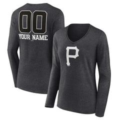 Pittsburgh Pirates Women's Personalized Monochrome Name & Number Long Sleeve V-Neck T-Shirt | MLB Outlet