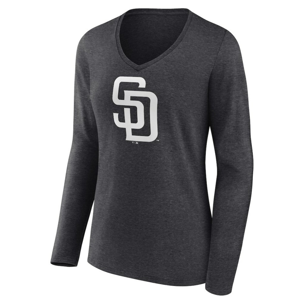 San Diego Padres Women's Personalized Monochrome Name & Number Long Sleeve V-Neck T-Shirt | MLB On Sale