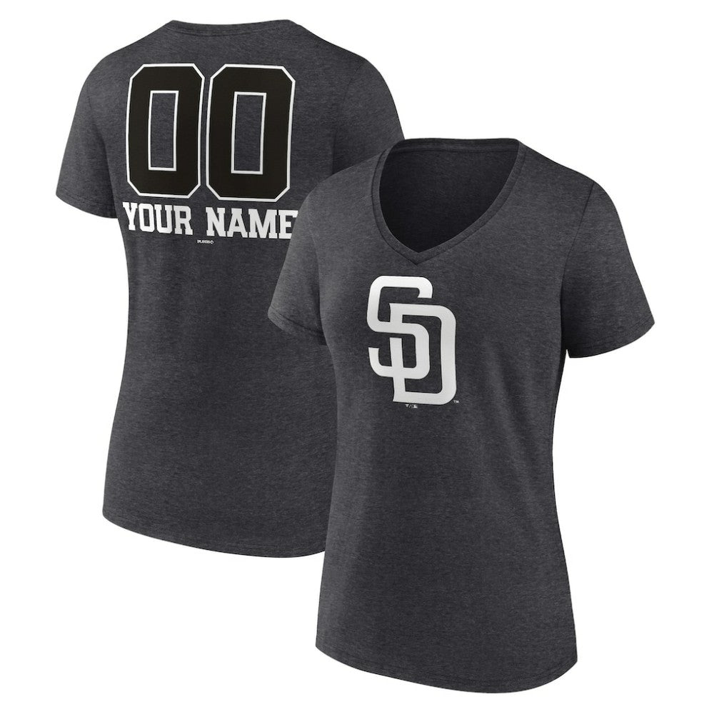 San Diego Padres Women's Personalized Monochrome Name & Number V-Neck T-Shirt | MLB For sale