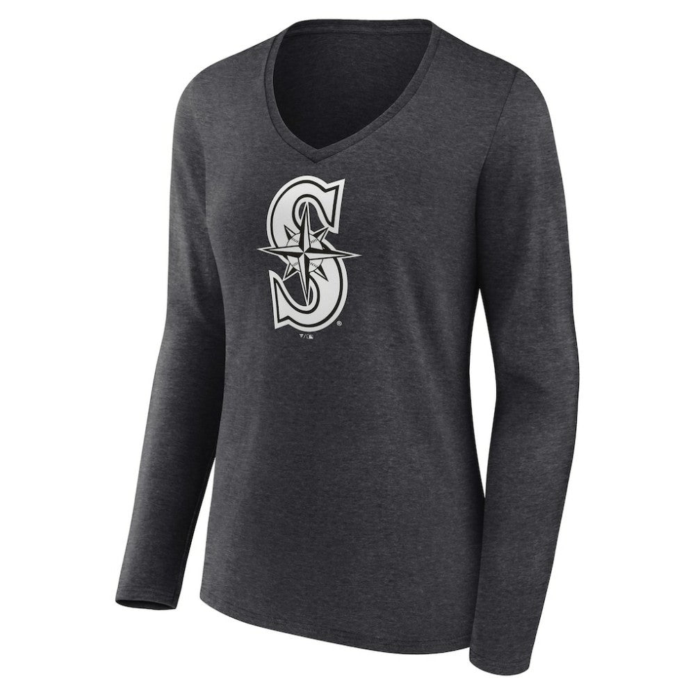 Seattle Mariners Women's Personalized Monochrome Name & Number Long Sleeve V-Neck T-Shirt | MLB Outlet