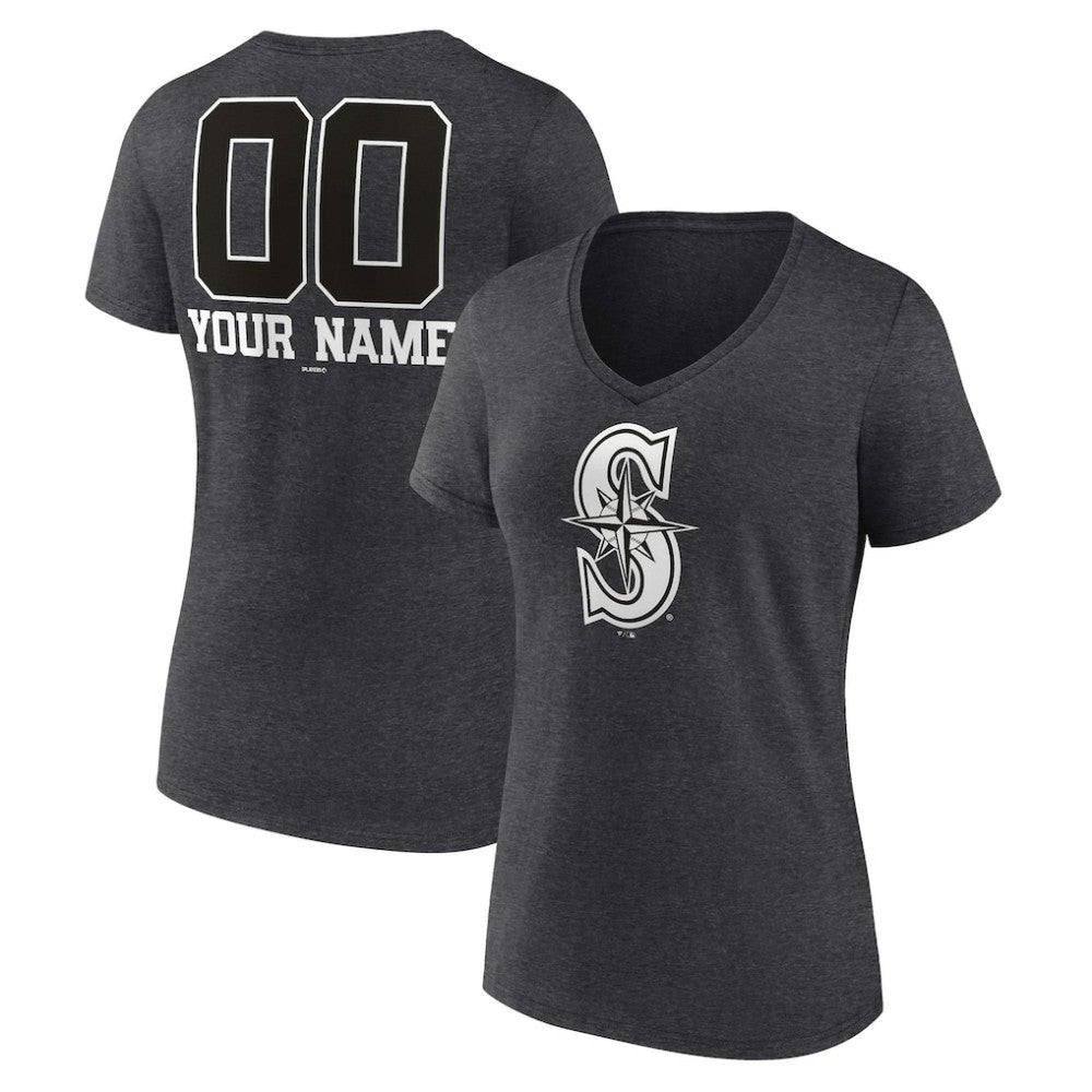 Seattle Mariners Women's Personalized Monochrome Name & Number V-Neck T-Shirt | MLB Outlet