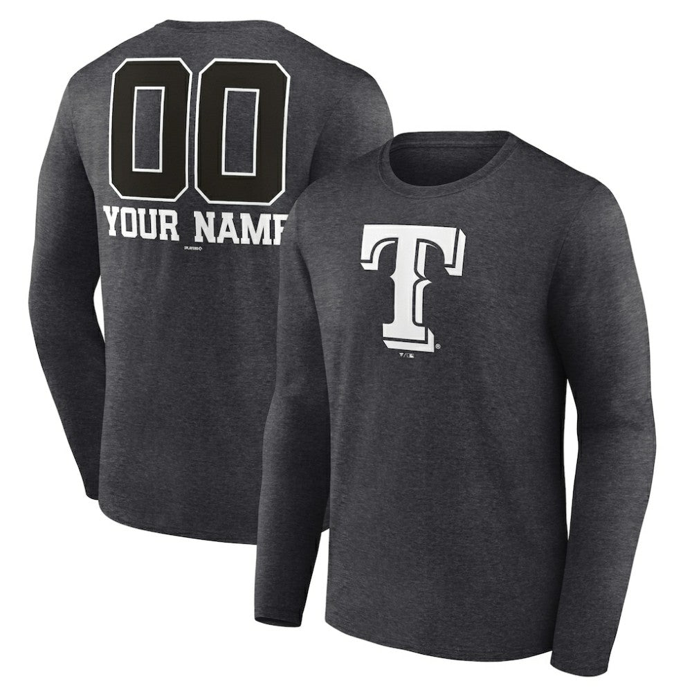 Texas Rangers Personalized Monochrome Name & Number Long Sleeve T-Shirt | MLB Discount