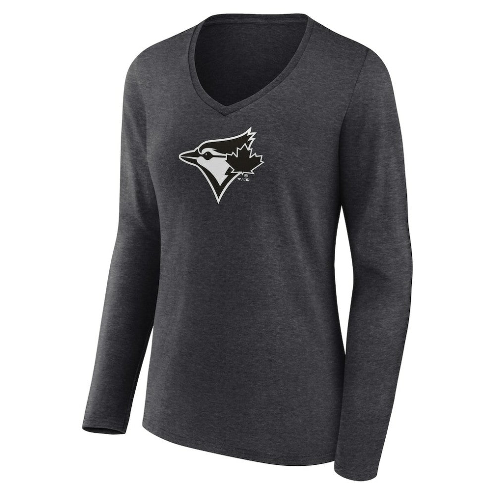 Toronto Blue Jays Women's Personalized Monochrome Name & Number Long Sleeve V-Neck T-Shirt | MLB On Sale