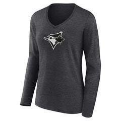 Toronto Blue Jays Women's Personalized Monochrome Name & Number Long Sleeve V-Neck T-Shirt | MLB On Sale