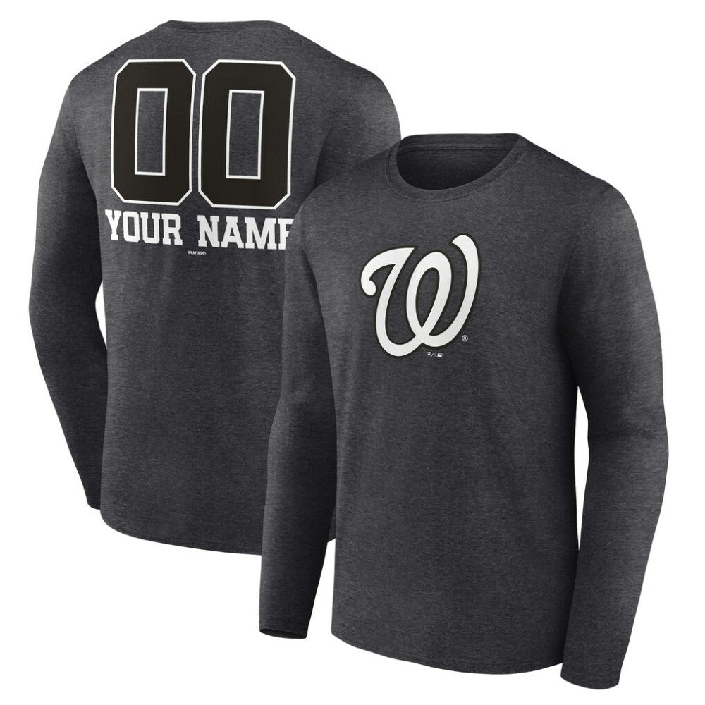 Washington Nationals Personalized Monochrome Name & Number Long Sleeve T-Shirt | MLB Discount