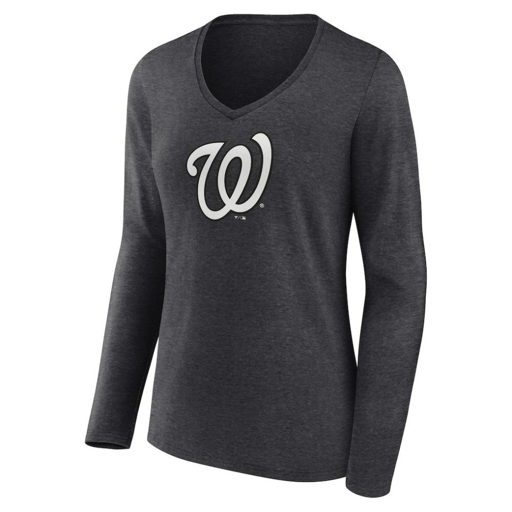 Washington Nationals Women's Personalized Monochrome Name & Number Long Sleeve V-Neck T-Shirt | MLB Near me
