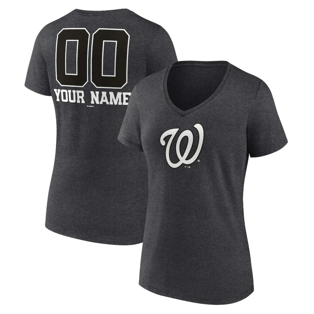 Washington Nationals Women's Personalized Monochrome Name & Number V-Neck T-Shirt | MLB Discount