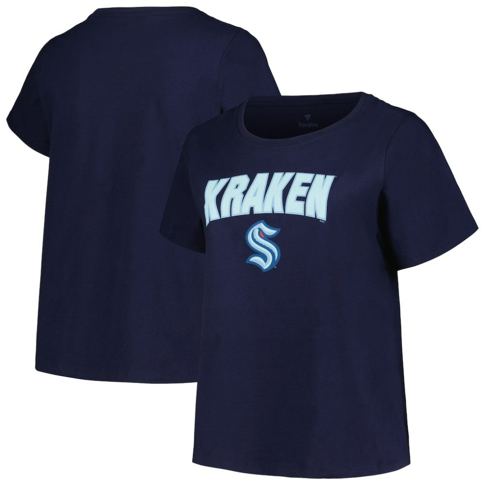 Seattle Kraken Profile Women's Plus Size Arch Over Logo T-Shirt On Sale