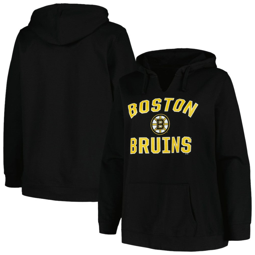 Boston Bruins Profile Women's Plus Size Arch Over Logo Pullover Hoodie Outlet