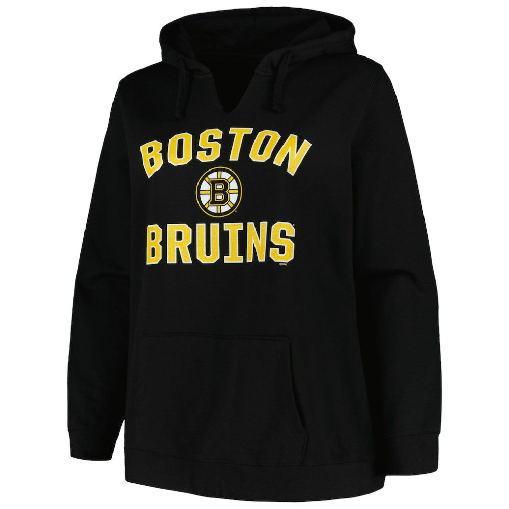 Boston Bruins Profile Women's Plus Size Arch Over Logo Pullover Hoodie Outlet