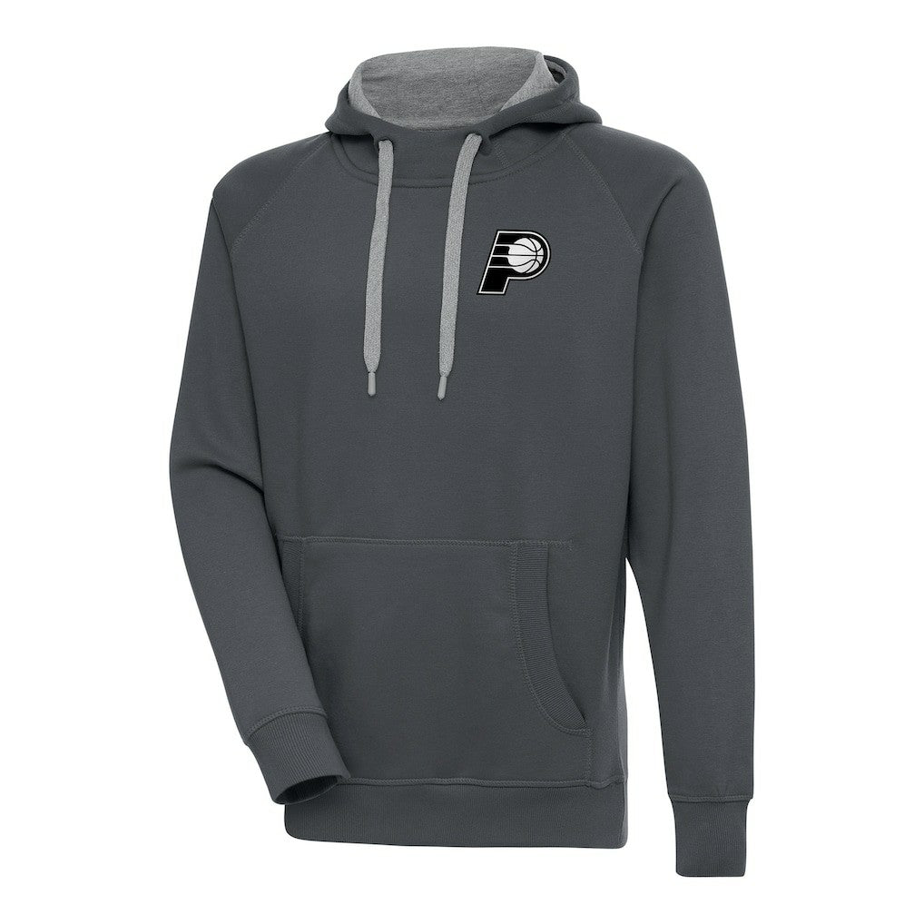 Indiana Pacers Antigua Metallic Logo Victory Raglan Pullover Hoodie On Sale