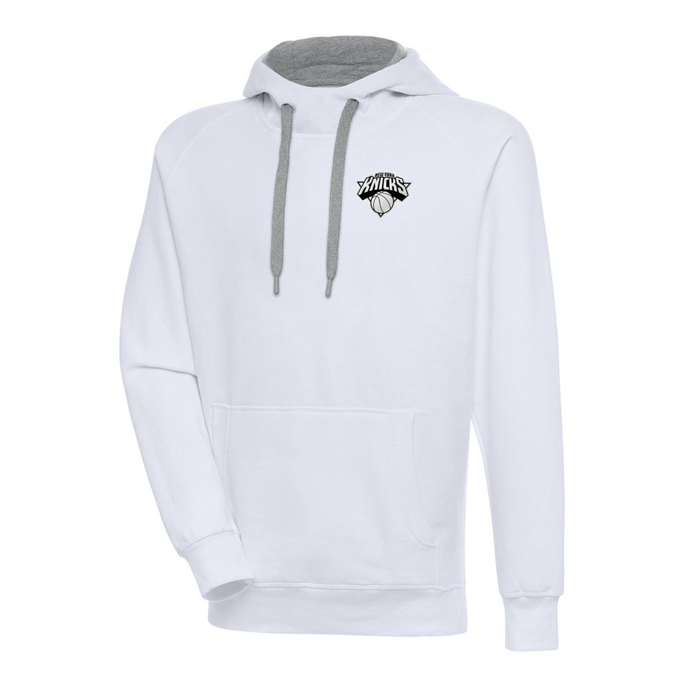 New York Knicks Antigua Metallic Logo Victory Raglan Pullover Hoodie On Sale