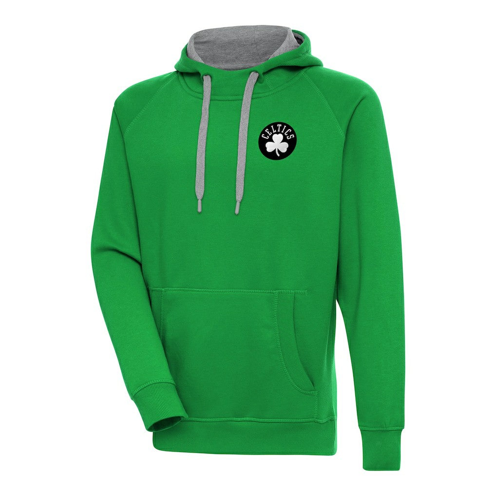 Boston Celtics Antigua Metallic Logo Victory Raglan Pullover Hoodie On Sale