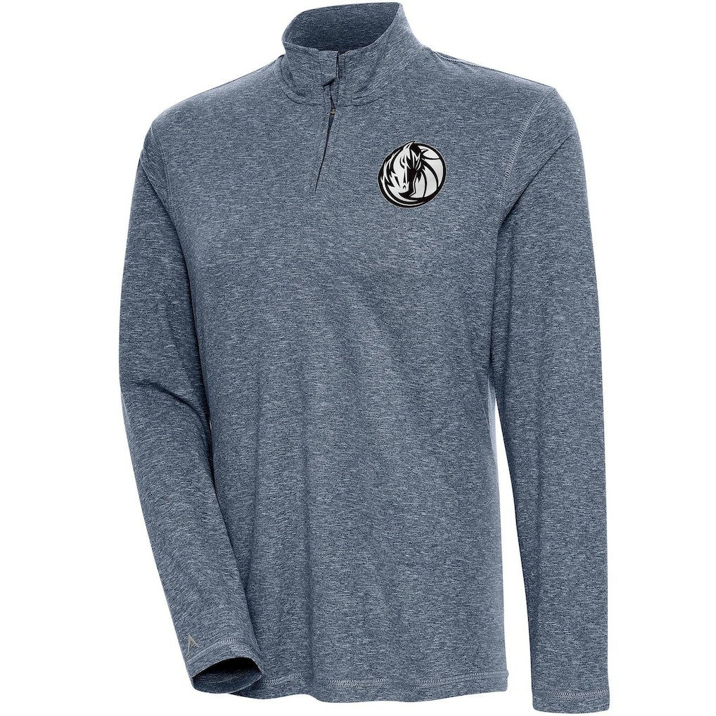 Dallas Mavericks Antigua Women's Brushed Metallic Comfort Quarter-Zip Pullover Top - Heather Navy on sale For Sale